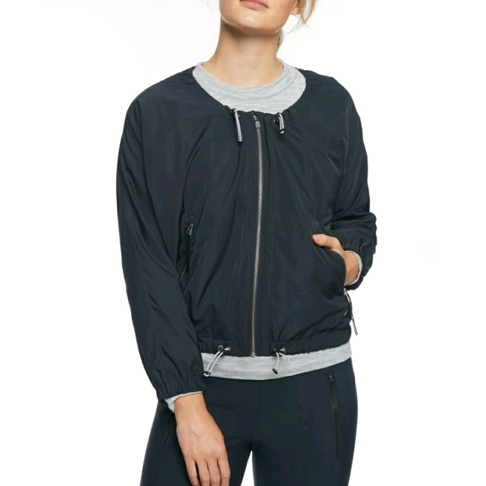 NEW Athleta Chill Bomber Jacket‎ Navy M Zip Front Collarless Spring Coat NWT
